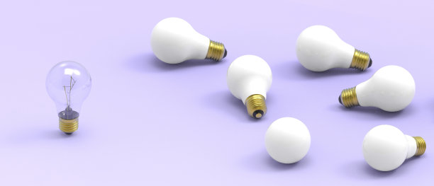 创意灵感和灯泡概念的紫色背景。最小的风格。成功的动力- 3d渲染图片下载