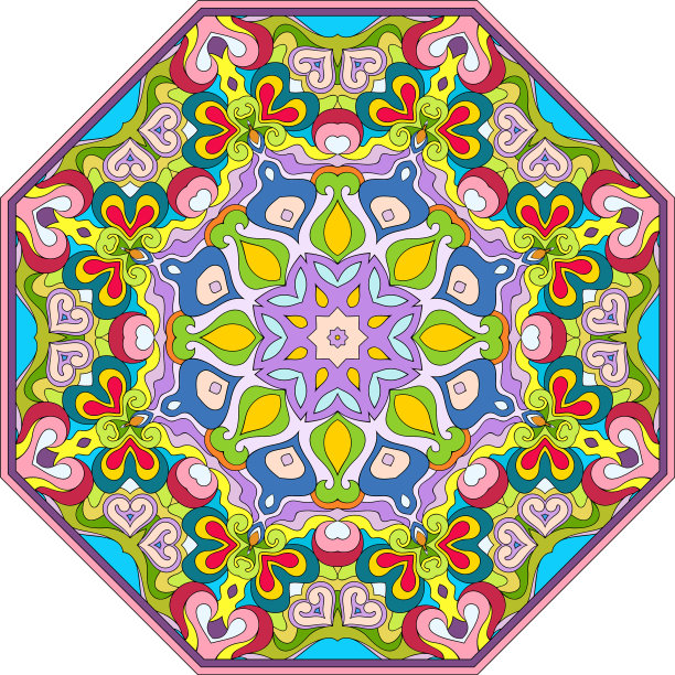 马赛克手绘曼荼罗八面体图图片下载