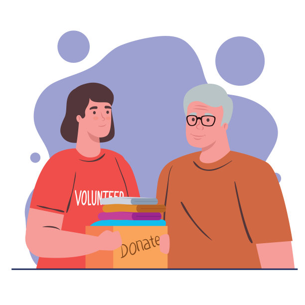 带捐款箱的志愿者和老人图片下载