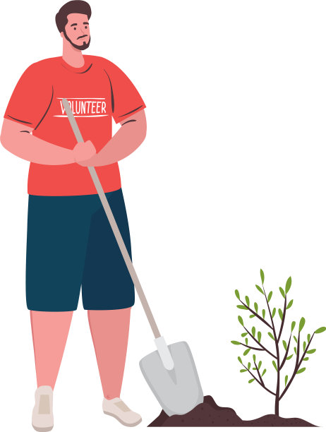 志愿者带着铲子和植物设计图片下载