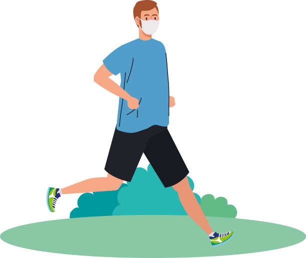 戴着面具穿着运动服的人在公园里跑步图片下载