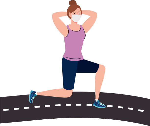 女人戴着面具和运动服在做运动图片下载