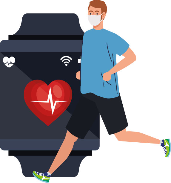 戴着面具、运动服和智能手表的男人图片下载