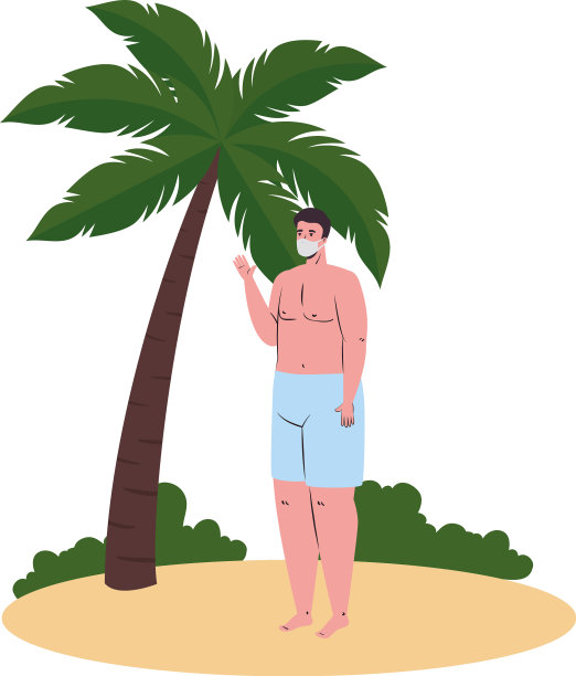 穿着泳衣和医用面具的卡通男人图片下载