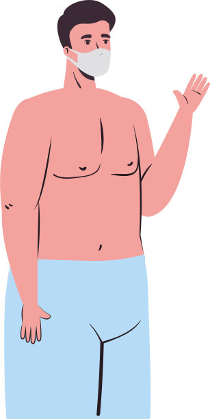 穿着泳衣戴着医用面具的卡通男人图片下载