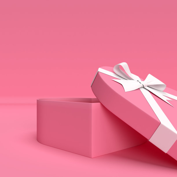 大的情人节或生日心形打开礼物盒在粉红色的背景图片下载
