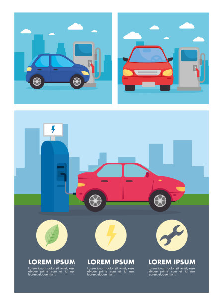城市里有蓝车和红车的生态电站图片下载