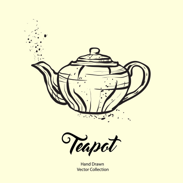 茶壶手绘墨汁在旧图片下载
