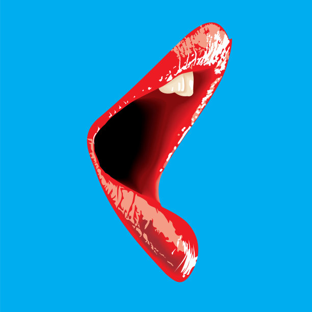 蓝色背景下红色唇膏的特写图片下载