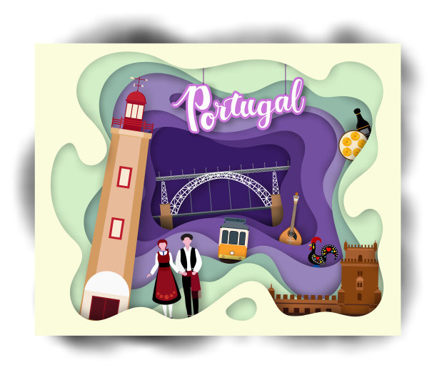 剪纸设计旅游旅游葡萄牙图片下载