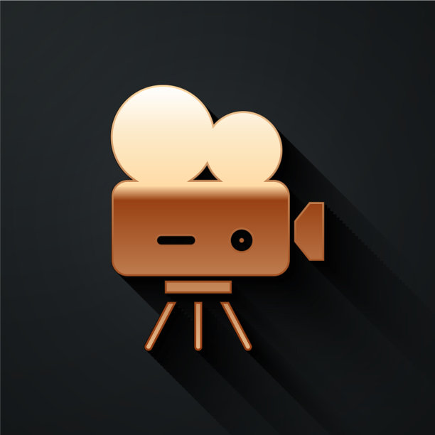 金色复古电影相机图标孤立在黑色图片下载