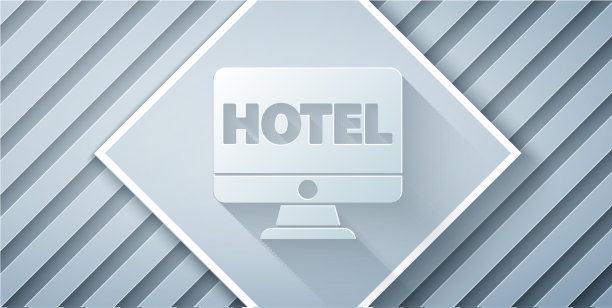 剪纸网上酒店预订图标孤立上图片下载