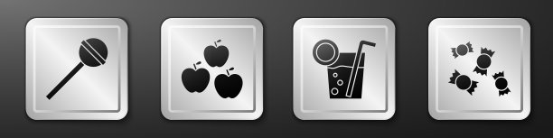 设置棒棒糖苹果鸡尾酒和糖果图标图片下载