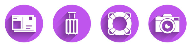 贴签证章的旅行箱救生圈图片下载