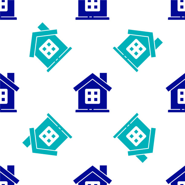 蓝色房子图标孤立无缝模式上的白色图片下载