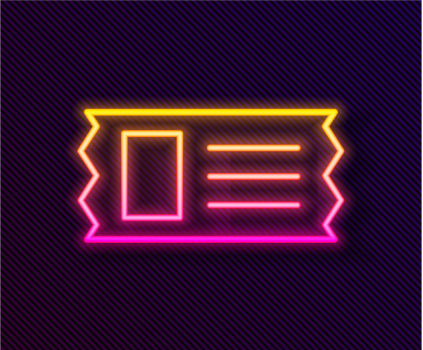 发光的霓虹灯线电影院票图标孤立上图片下载