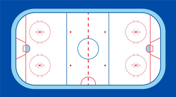 有冰球和棒子的冰上曲棍球场图片下载
