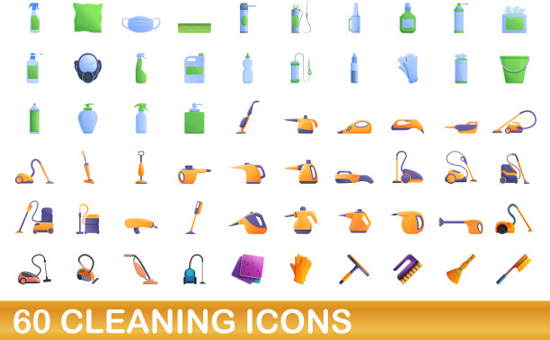 60个清洁图标设置卡通风格图片下载