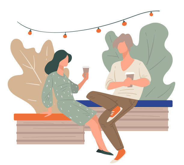 情侣在户外聊天喝咖啡图片下载