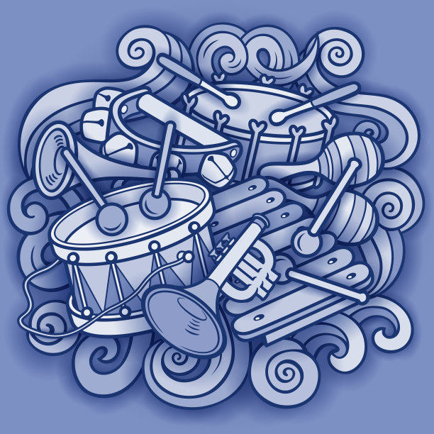 卡通小孩可爱的涂鸦乐器图片下载