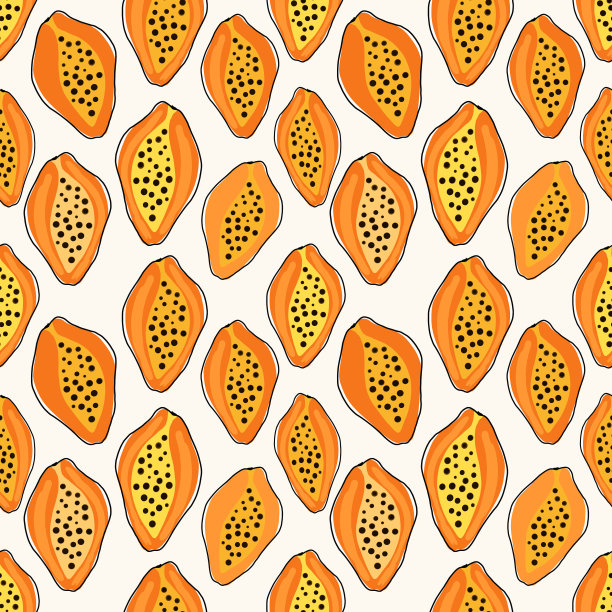 热带无缝图案与番木瓜果实图片下载