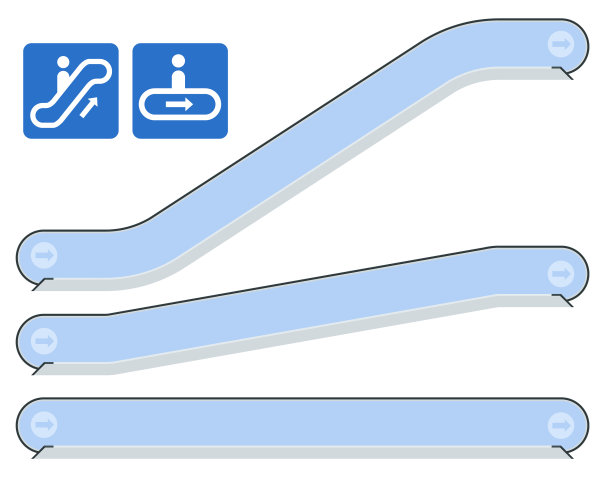 三种类型的自动扶梯孤立在自动扶梯上图片下载