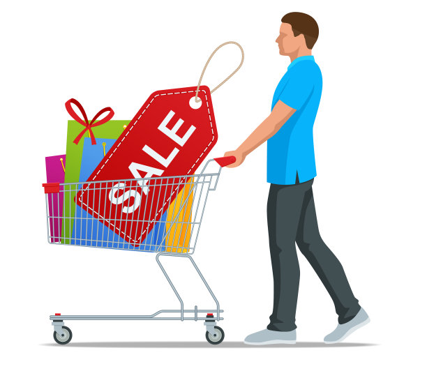 购物手推车或满彩色礼盒图片下载