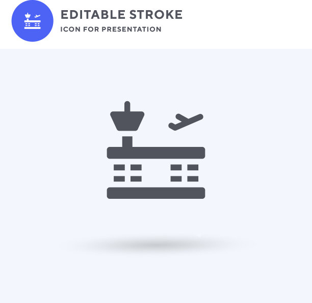 机场图标填充平坦立体标志图片下载