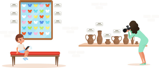 参观展览的人正在参观展品图片下载