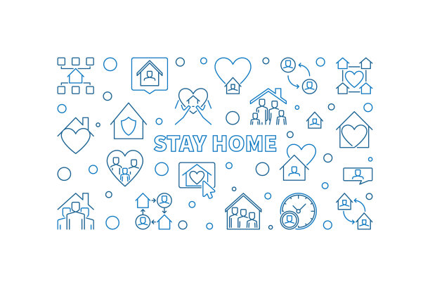 呆在家里的概念大纲水平图片下载