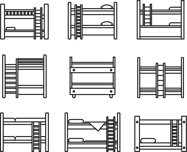 家庭双层床图标设置轮廓风格图片下载