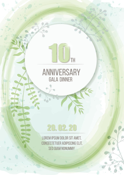 邀请卡与绿色花卉装饰图片下载