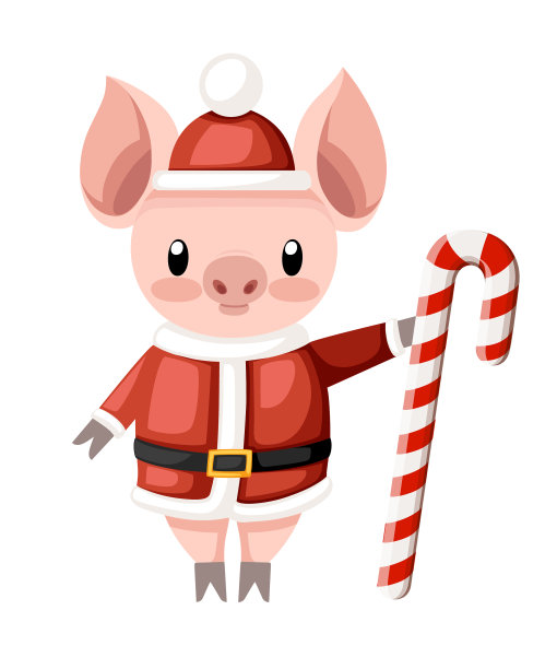 可爱的猪在圣诞老人服装卡通图片下载