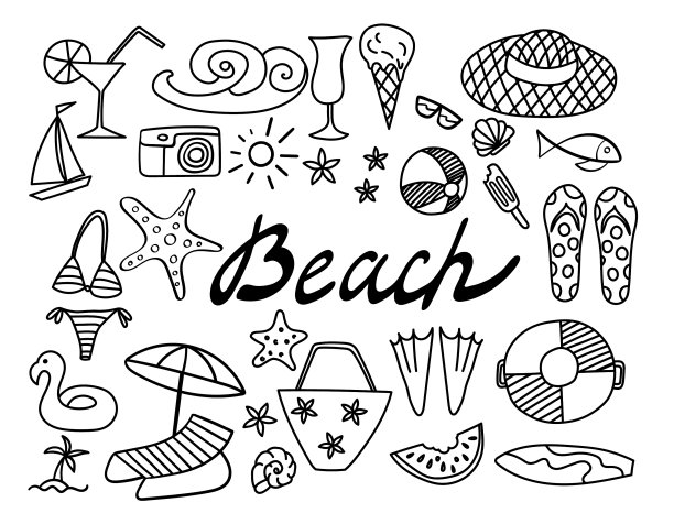 夏季海滩手绘图标图片下载
