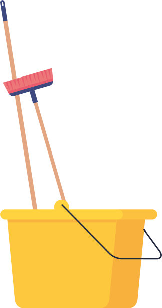塑料桶工具黄色带扫帚上图片下载