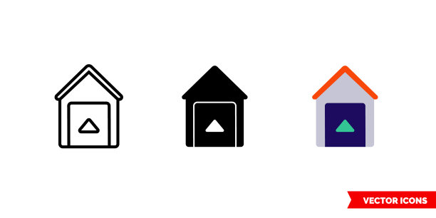 打开车库门图标3种类型隔离图片下载