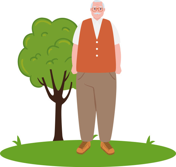 可爱的老爷爷在户外的草地上图片下载