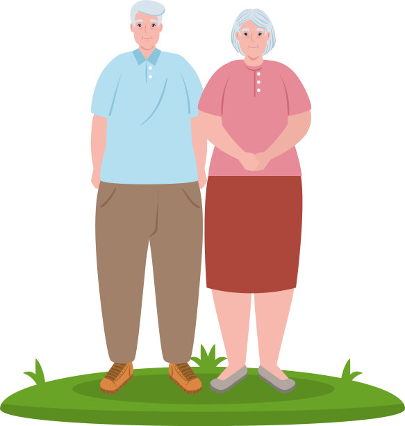 一对老年夫妇在户外的白色微笑图片下载