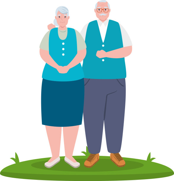 一对老年夫妇在户外的白色微笑图片下载