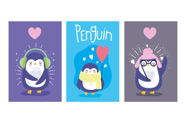 带着心形帽子和气球的企鹅图片下载