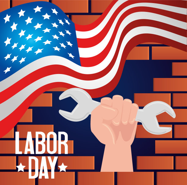 祝劳动节节日旗子和手快乐图片下载