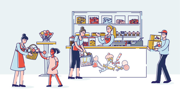 糖果店内部有卖家和买家购买图片下载