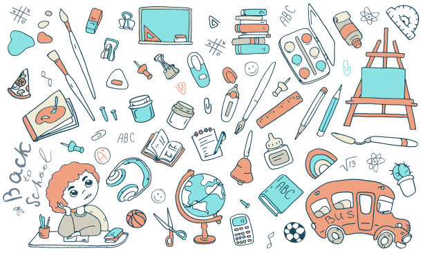 文具贴纸设置在白色孤立的背景图片下载