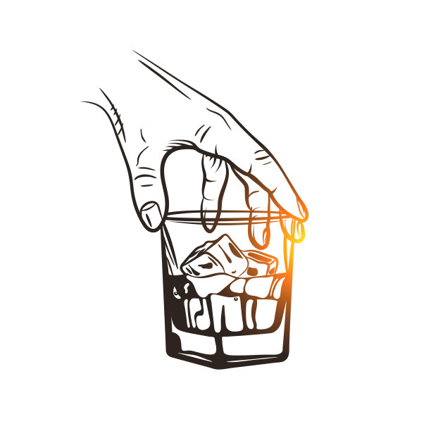 手拿一杯加冰块的威士忌图片下载