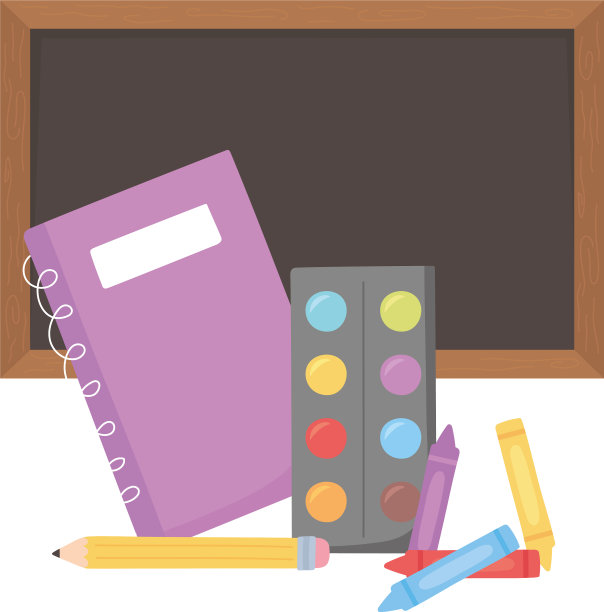 回到学校，黑板、笔记本和蜡笔图片下载