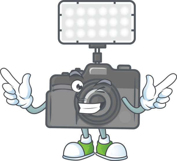 一个滑稽的照片相机与灯光吉祥物图片下载