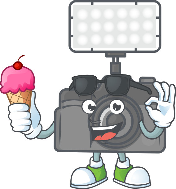 照片相机与灯光吉祥物卡通风格图片下载