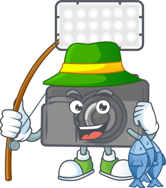 吉祥物设计的钓鱼摄影相机图片下载