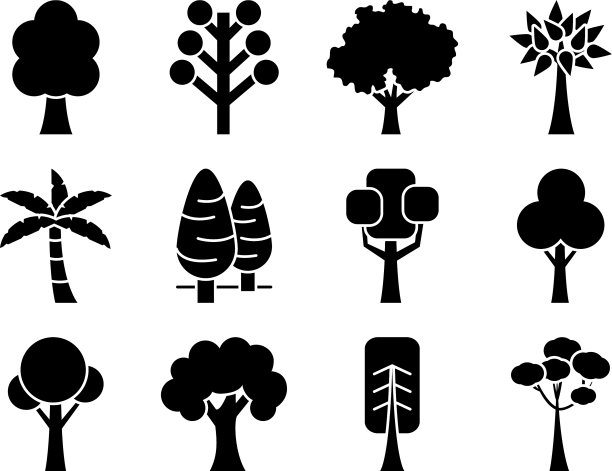 树木剪影风格图标集设计图片下载