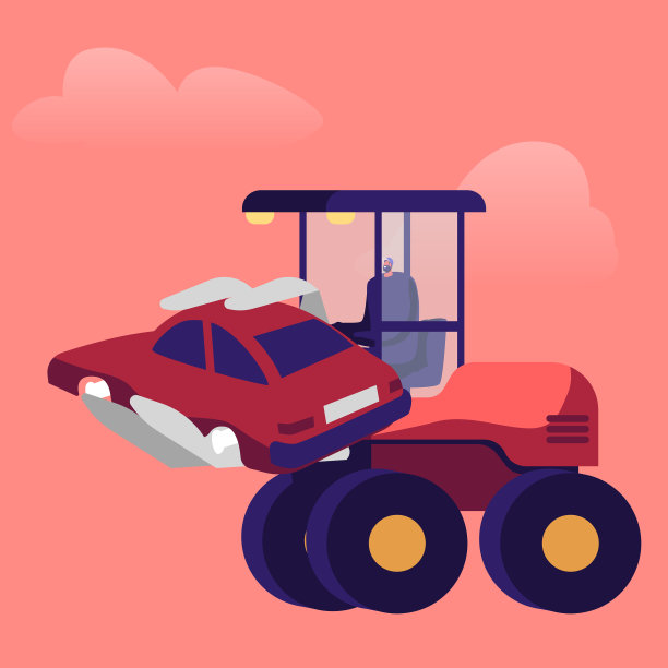 重型机器装载旧汽车倾倒在垃圾场图片下载